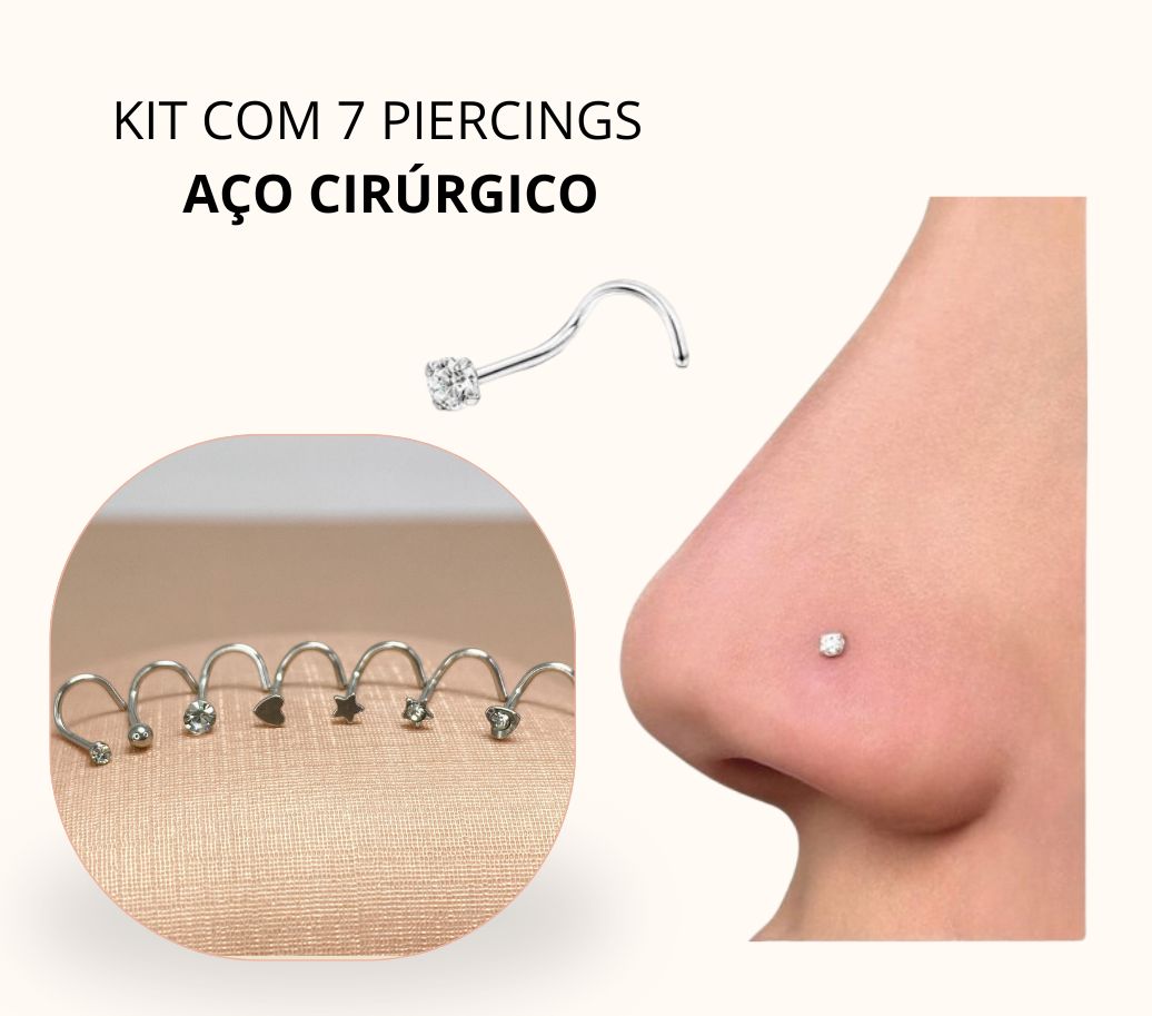 KIT 7 PIERCINGS CURVADOS PARA NARIZ EM A�O CIR�RGICO